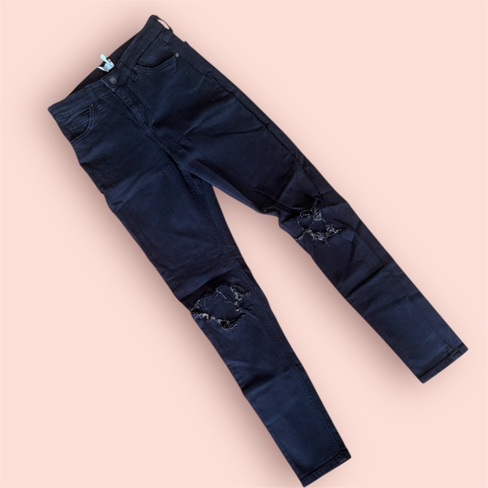 JAIME TOPSHOP VINTAGE 2010s BLACK RIPPED SKINNY JEANS STRETCHY SIZE 26